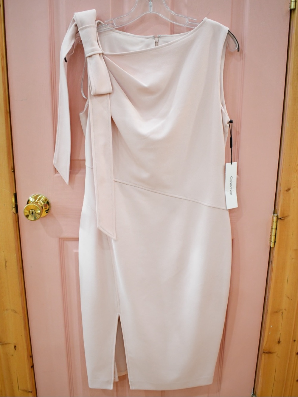 Calvin Klein Bow Midi Dress in Blush Pink 10